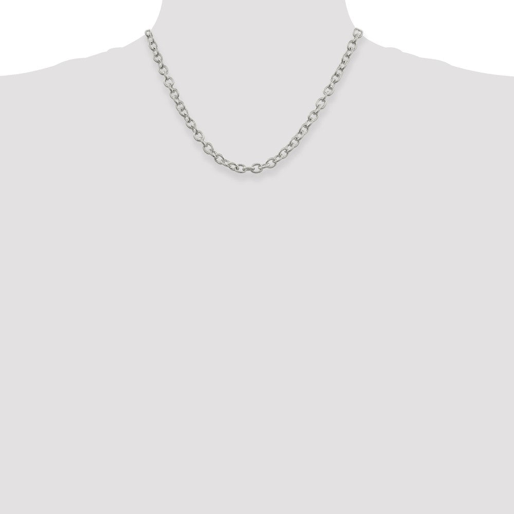 Sterling Silver 6.25mm Fancy Patterned Rolo Chain 18 Inches