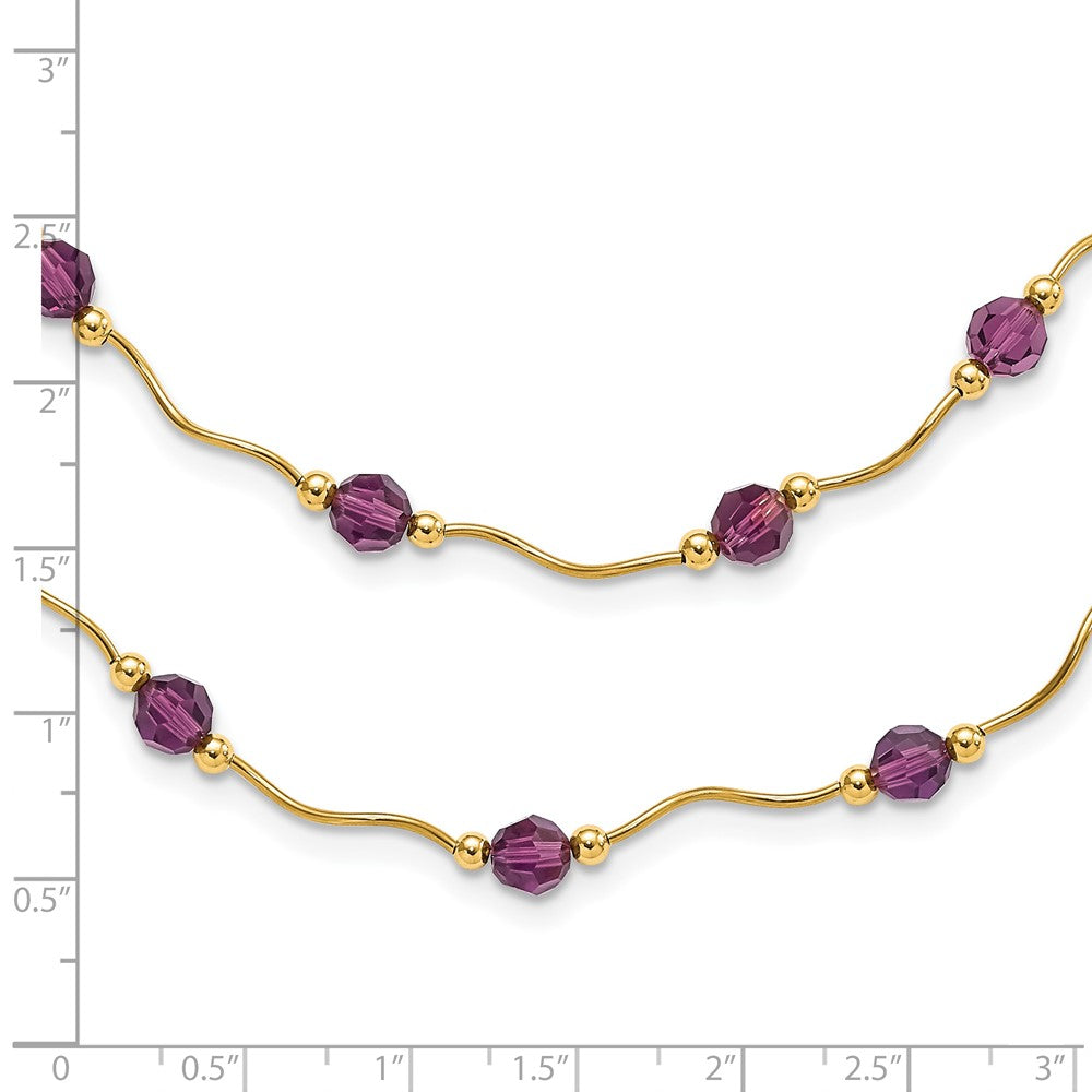 14ky Spiral Bead & Purple Crystal w/2 in Ext Layered Necklace