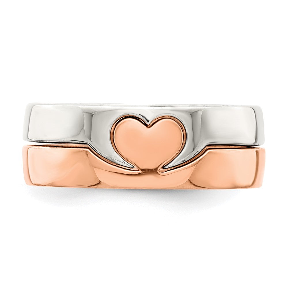 Sterling Silver Rose-tone Double Heart Ring