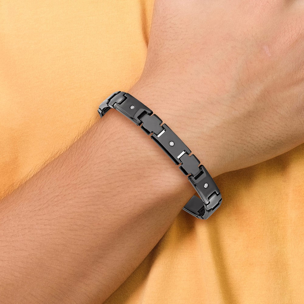 Tungsten Polished Black IP-plated 1/10ct Diamond 9in Bracelet 9 inches