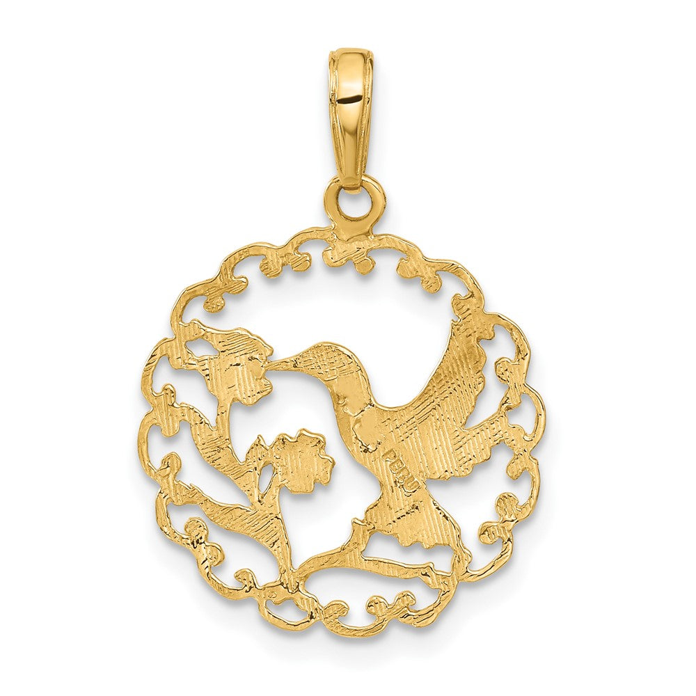 10k Hummingbird in Round Frame Pendant