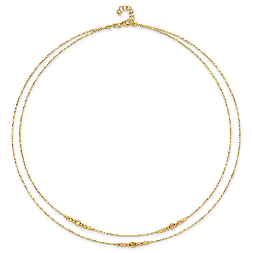 14K Polished D/C Beaded 2-strand w/ .75in ext Necklace