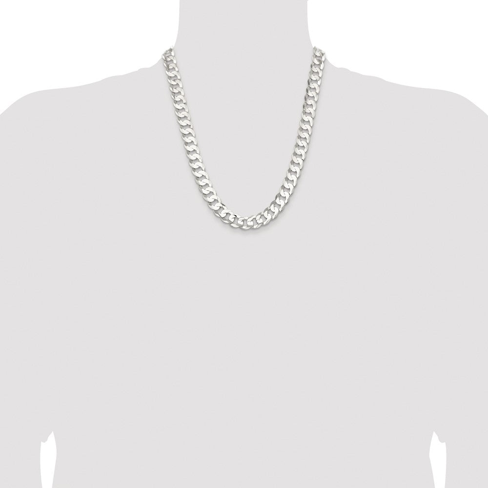 Sterling Silver Rhodium-plated 11.9mm Concave Beveled Curb Chain