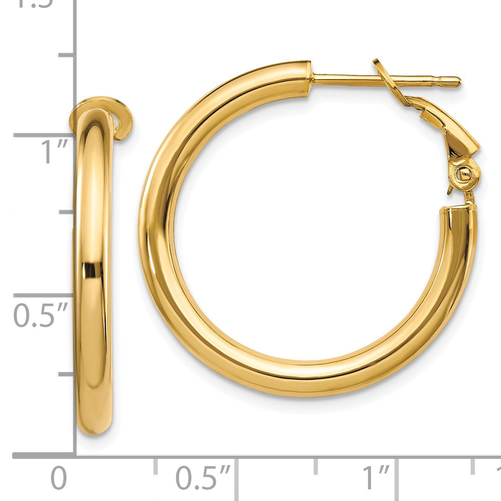 10k 3x20mm Polished Round Omega Back Hoop Earrings