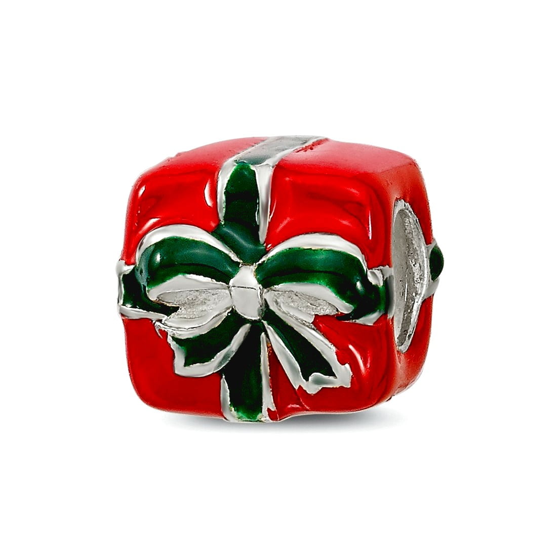 925 Sterling Silver Polished Artisan Oxidized Reflections Green and Red Enameled Present Bead Charm 9.09x9.09mm Wide Pen