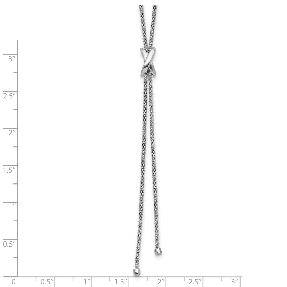 SS Rhodium-plated Polished X Lariat w/ 2in Ext. Necklace
