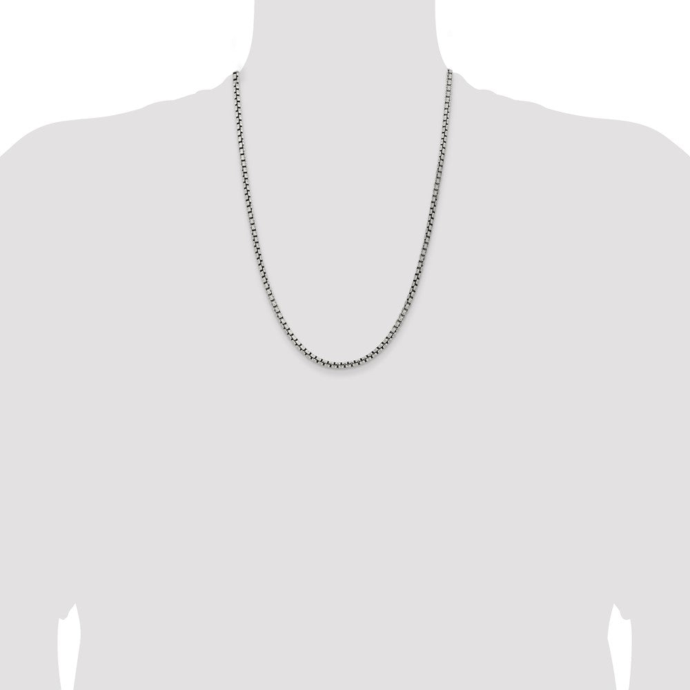 Sterling Silver Antiqued 3.6mm Round Box Chain 24 Inches
