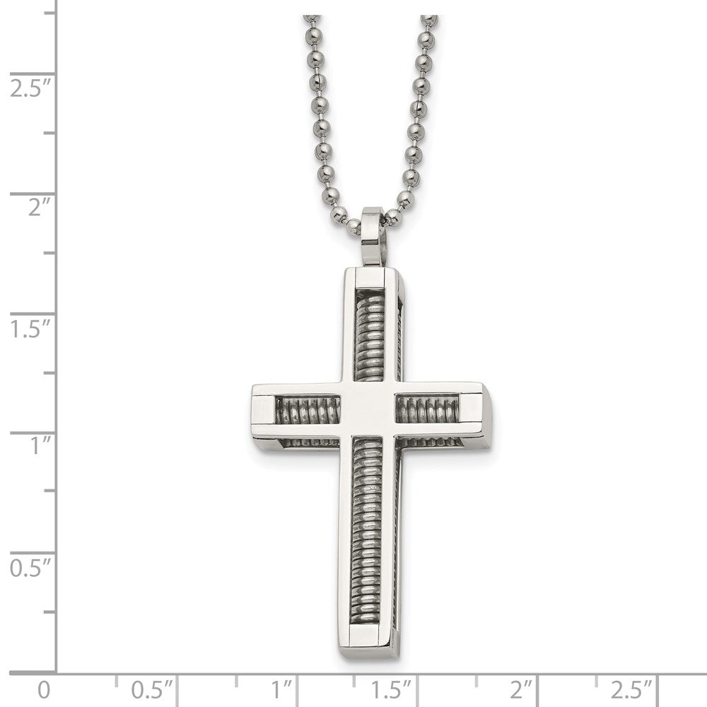 Stainless Steel Polished Cross 24in Necklace