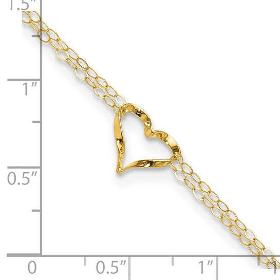 14k Double Strand Heart 10in Plus 1in ext. Anklet