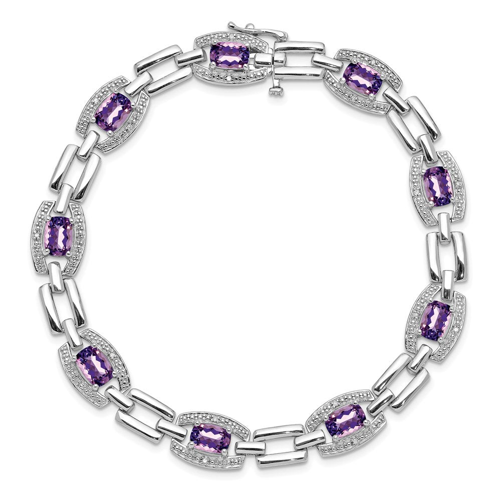 Sterling Silver Rhodium-plated Diamond & Amethyst Bracelet 7 inches