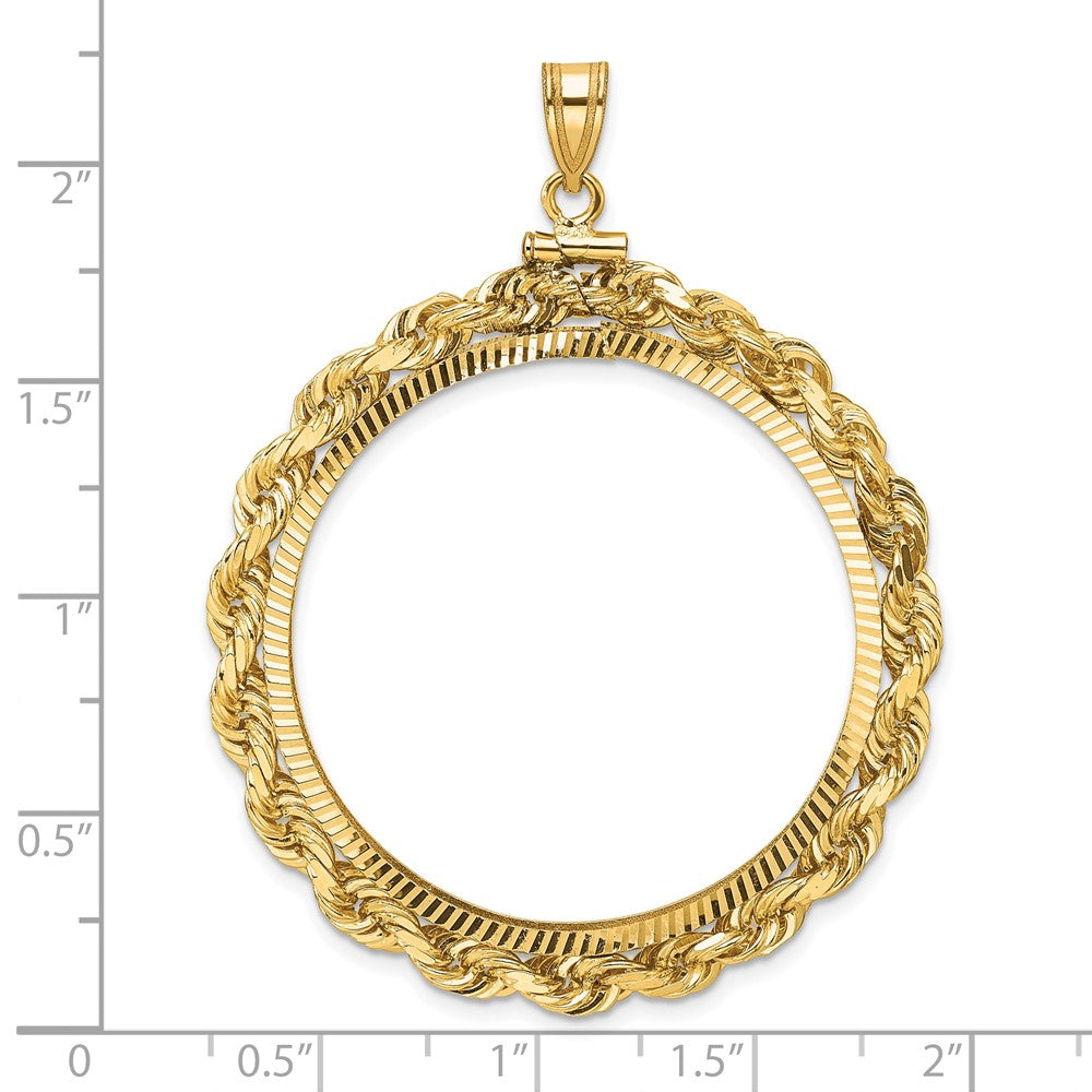 Wideband Distinguished Coin Jewelry 14k Polished Rope and Diamond-cut 34.2mm x 2.85mm Screw Top Coin Bezel Pendant