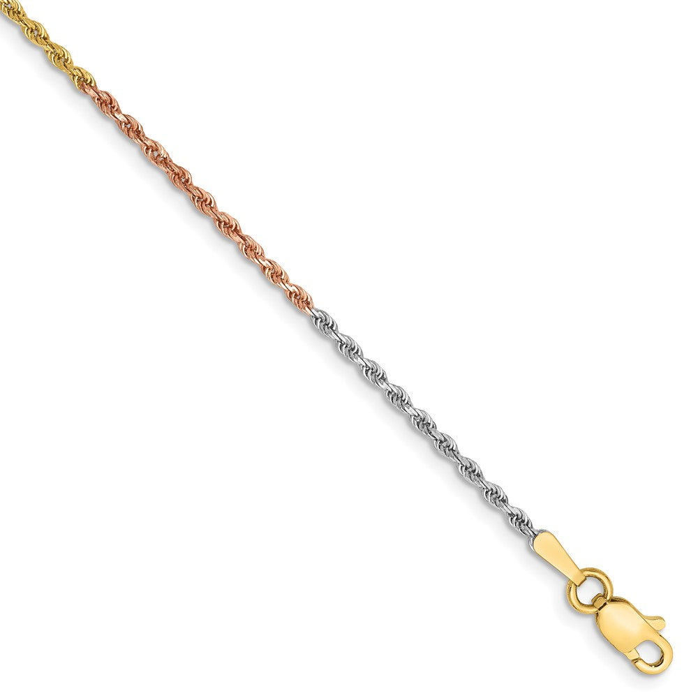 14K Tri-colored 7 inch 1.5mm Diamond-cut Rope with Lobster Clasp Chain 7 inches