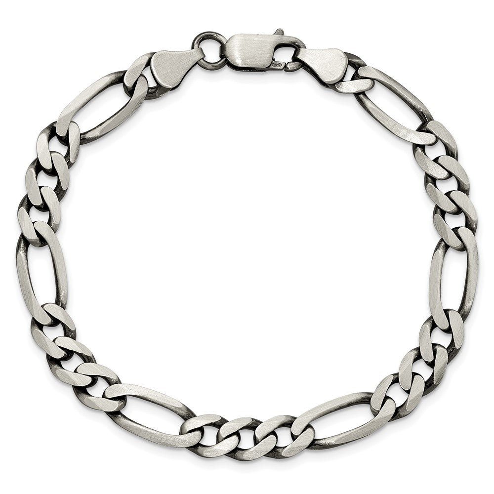 Sterling Silver Antiqued 6.5mm Figaro Chain 9 inches