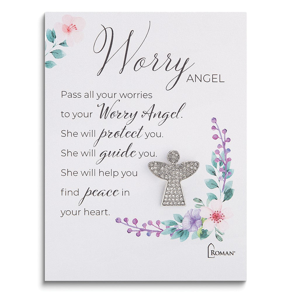 Silver-tone Worry Angel Pin with Sentiment Card