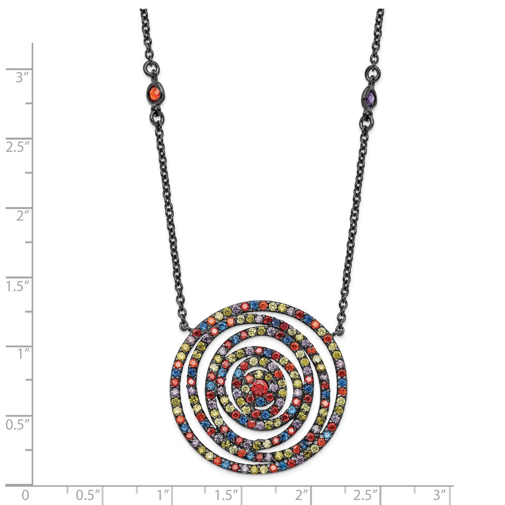 Sterling Silver Black-plated Mulicolored CZ Circular Necklace