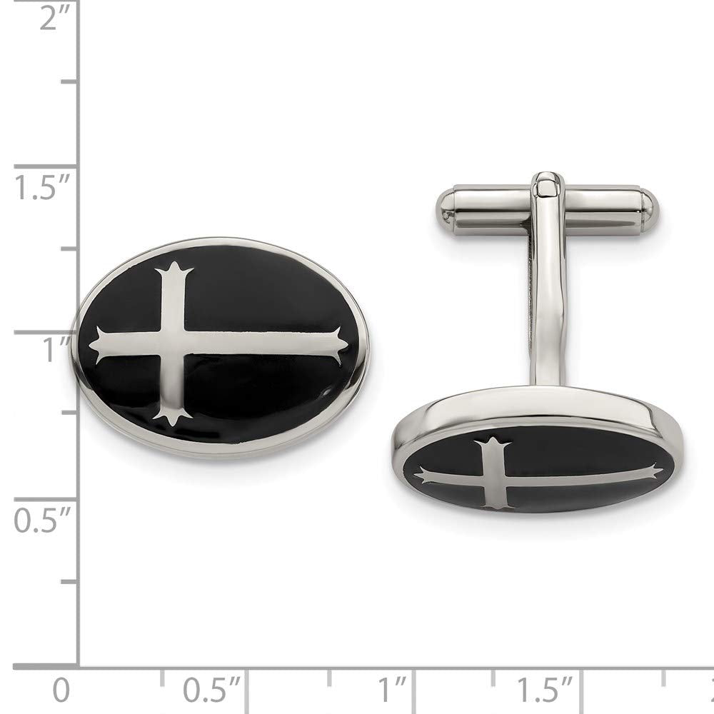 Stainless Steel Polished Black Enamel Cuff Links