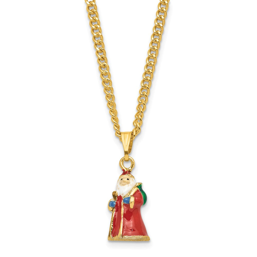 Luxury Giftware by Jere Bejeweled Crystals Gold-tone Enameled NOBLE Santa with Gifts & Staff Trinket Box with Matching 18 Inch Necklace
