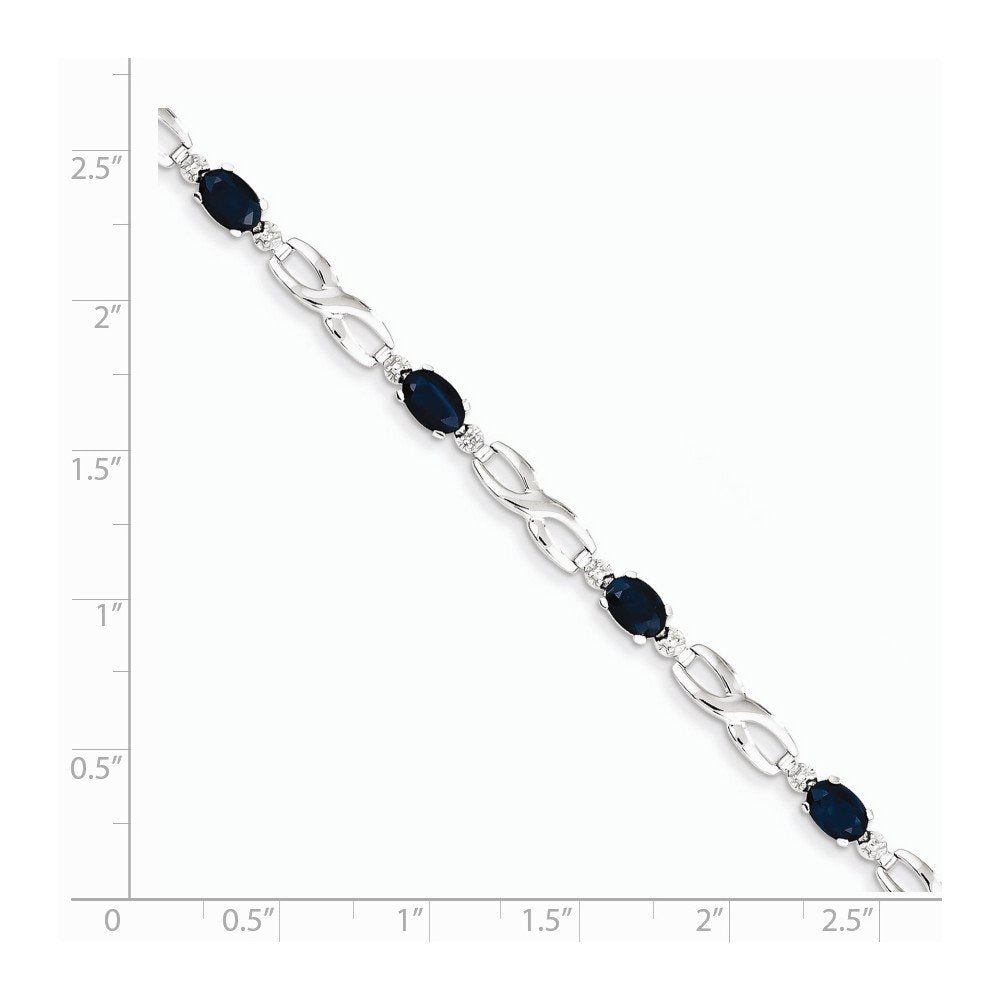 14k White Gold Complete Diamond and Oval Sapphire Infinity 7 inch Bracelet