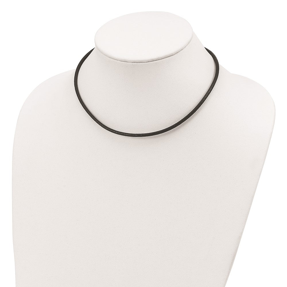 Sterling Silver Rhodium-plated 16inch 3mm Black Leather Necklace 16 Inches