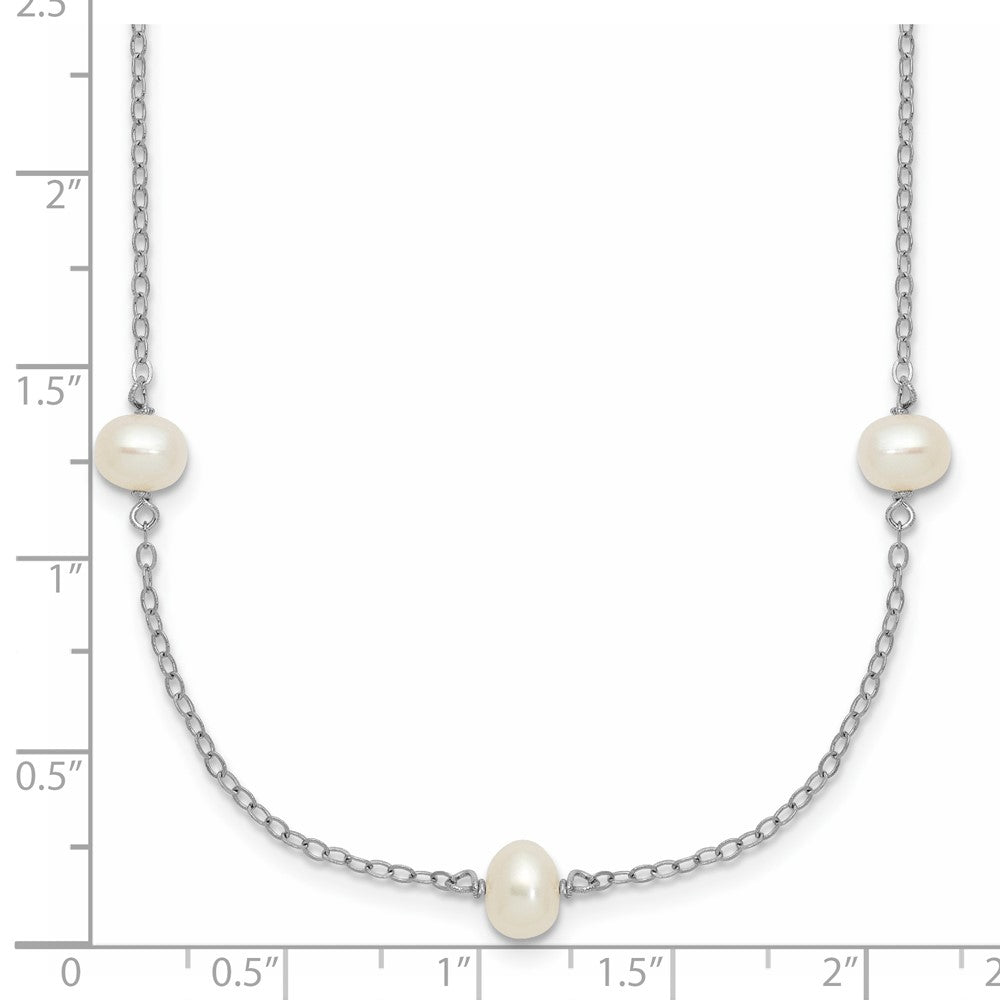 Sterling Silver Rhodium-plated 4-5mm White Near Round Freshwater Cultured Pearl 9-station 16 inch Necklace