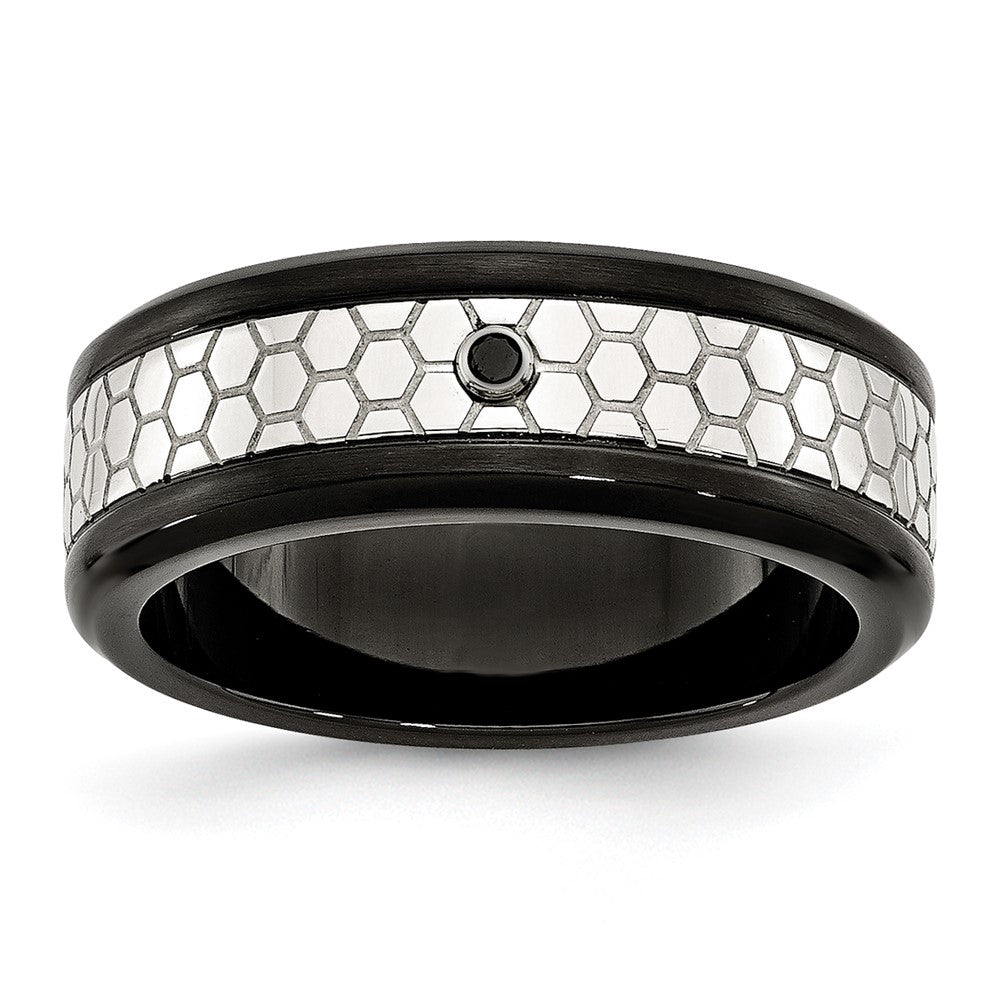 Stainless Steel Polished w/brushed Black IP-plated 2pt. Diamond 8mm Band