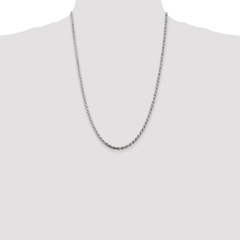 Sterling Silver 3.2mm Diamond-cut Rope Chain 24 Inches