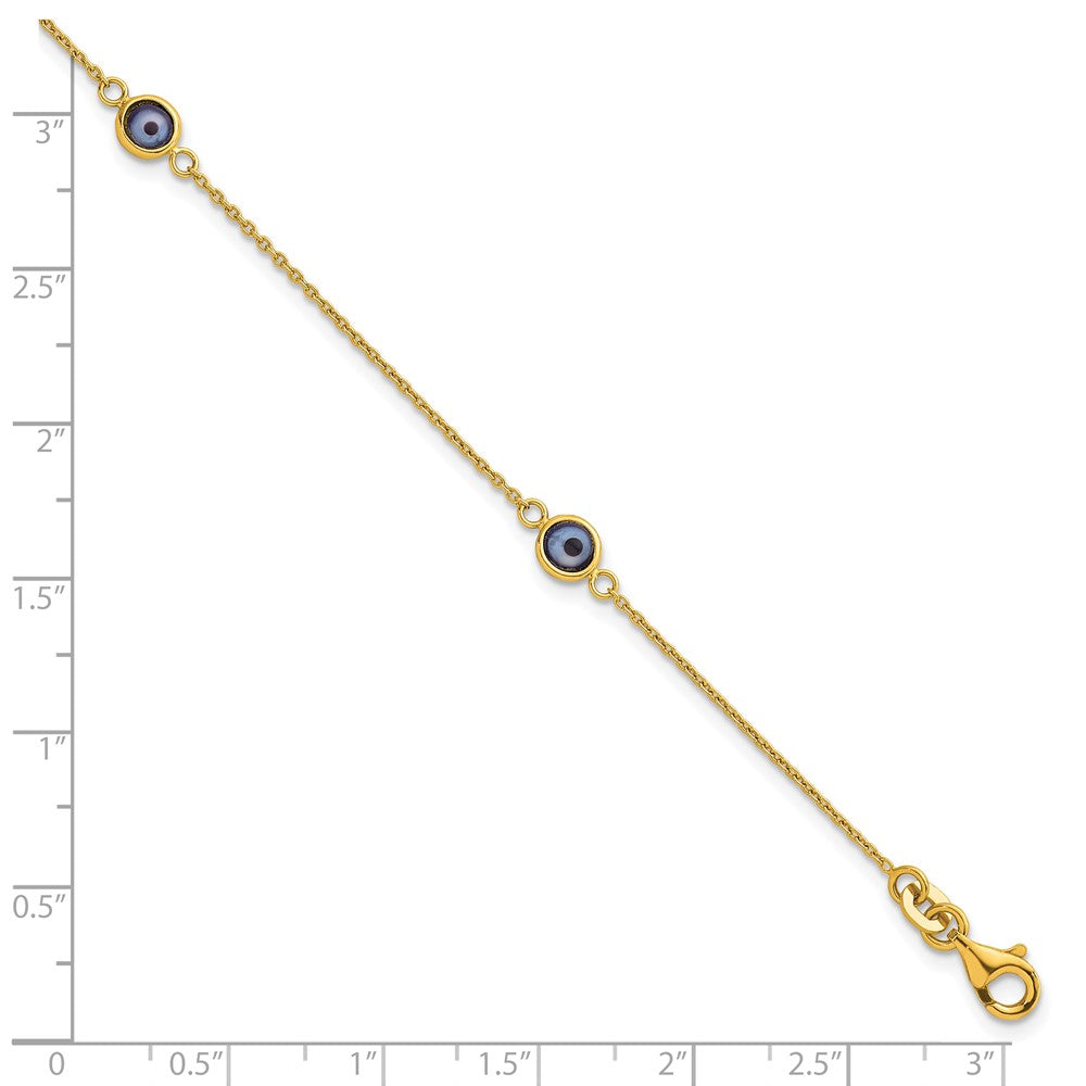 Sterling Silver Gold -tone Polished and Glass Evil Eye 7.25 inch Bracelet