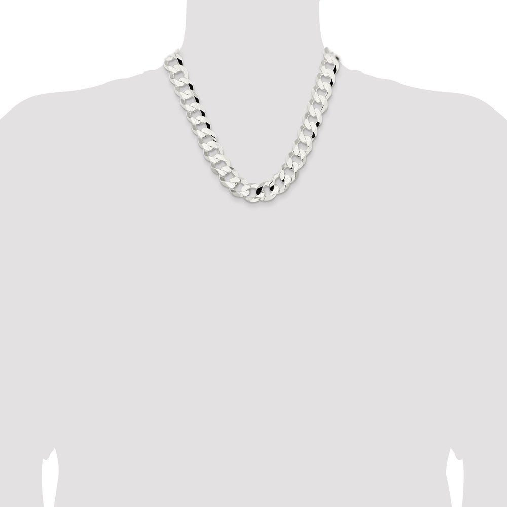 Sterling Silver 15.75mm Concave Beveled Curb Chain 20 Inches