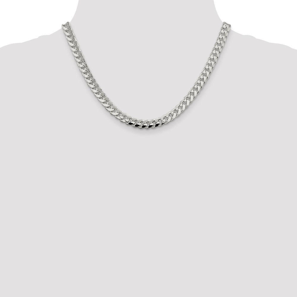 Sterling Silver 7.35mm Domed w/ Side D/C Curb Chain 18 Inches