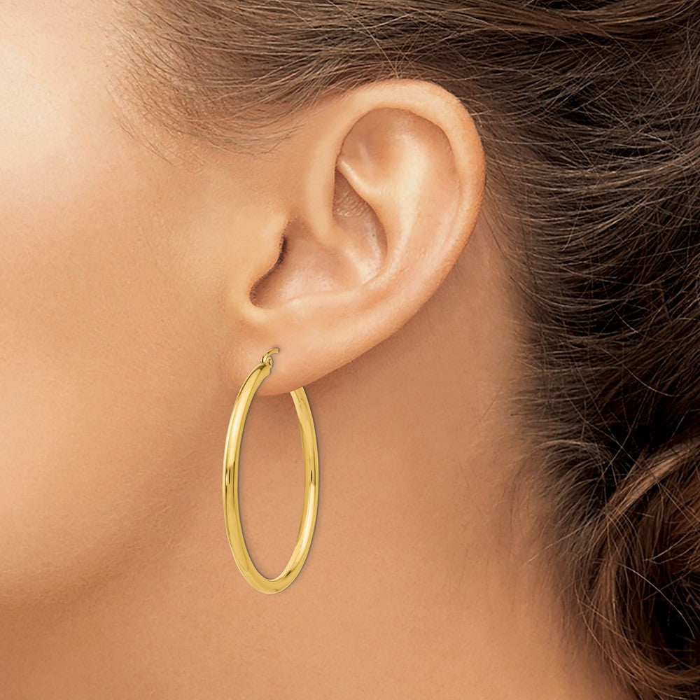 10K Polished 2.5mm Lightweight Tube Hoop Earrings