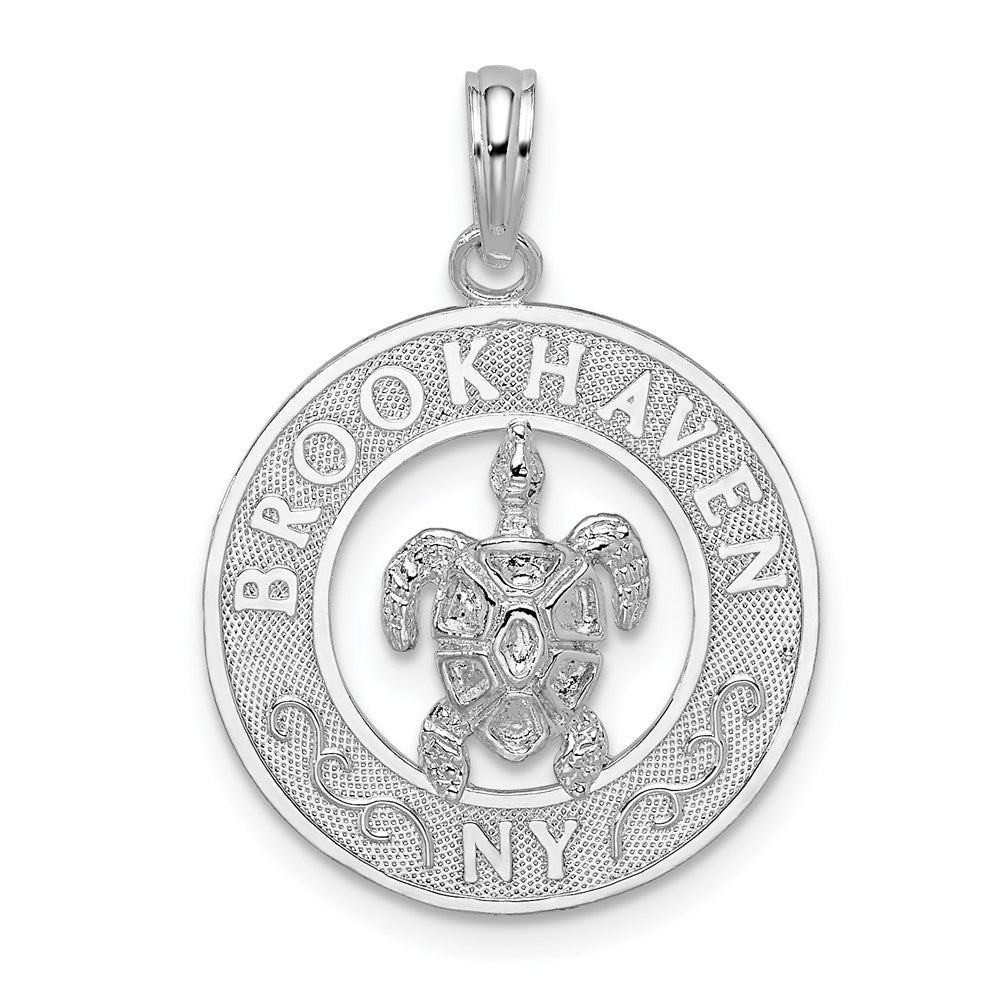 Sterling Silver Polished Brookhaven, NY Circle w/Turtle Pendant