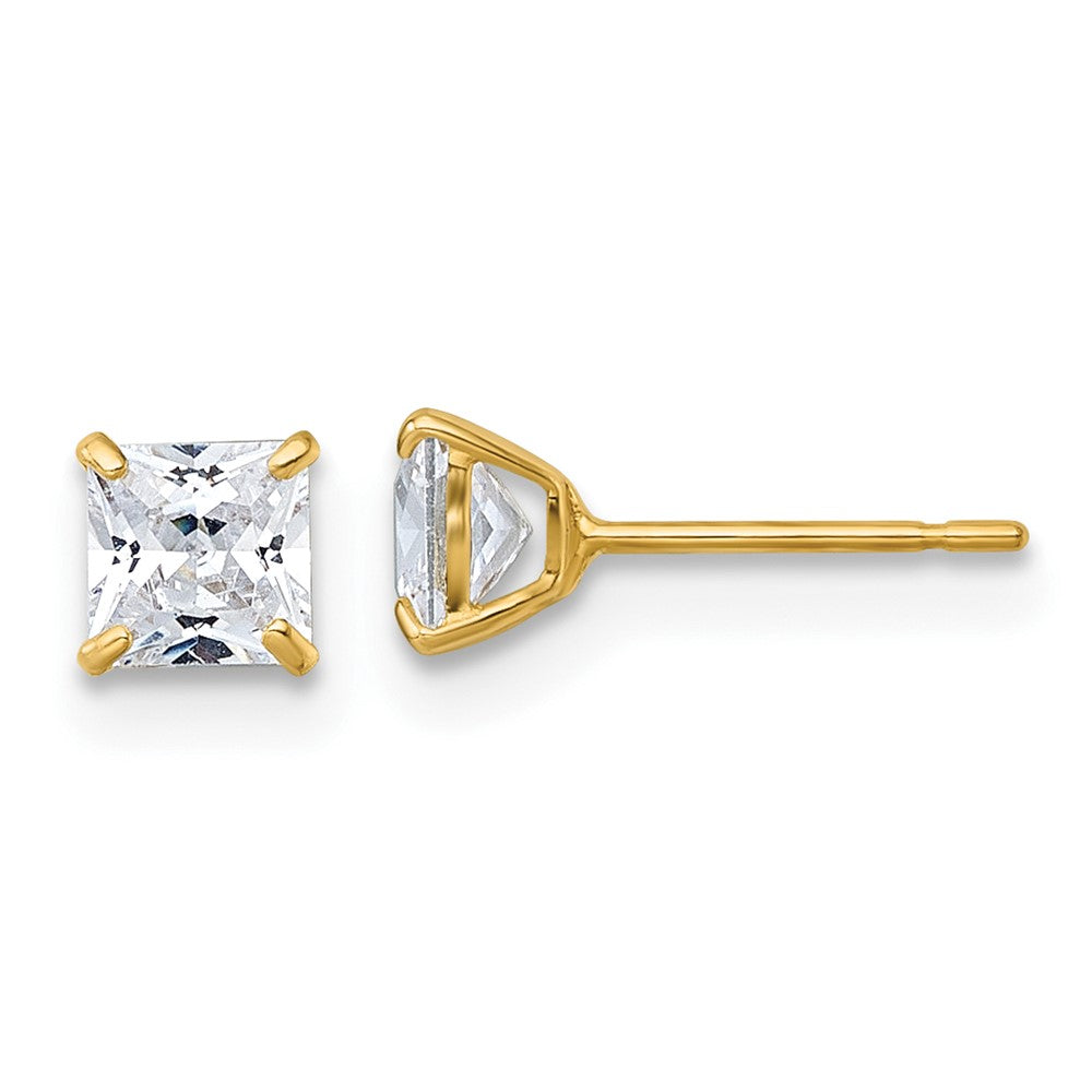 10k Polished 4.00mm Square Princess CZ Stud Post Earrings
