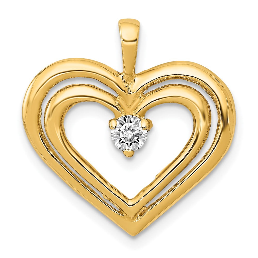Quality Gold 14K Yellow Gold AA Diamond Double Heart Pendant
