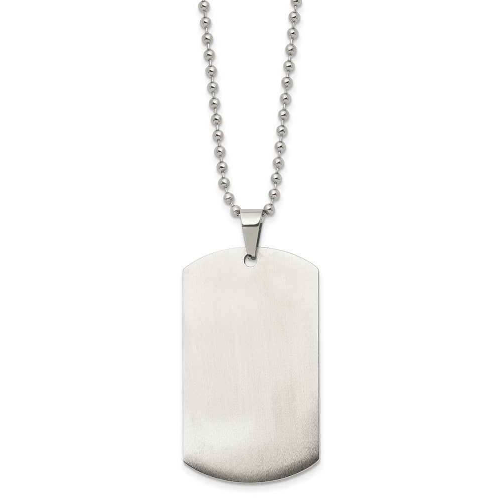Stainless Steel Brushed & Polished Round Edge 4mm Dog Tag 24in Necklace