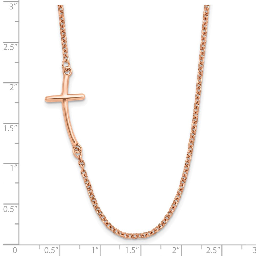 Sterling Silver RG-plated Large Off-Set Sideways Curved Cross Necklace 19 Inches