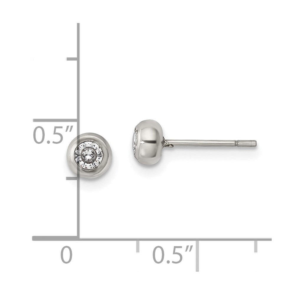 Stainless Steel Polished 3mm Bezel CZ Stud Post Earrings