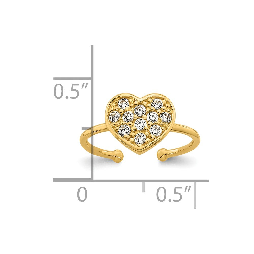 10k Polished Pave CZ Heart Toe Ring