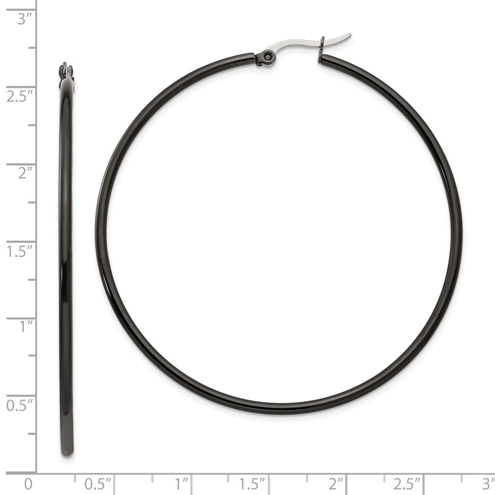 Stainless Steel Polished Black IP-plated 60mm Diameter Hoop Earrings