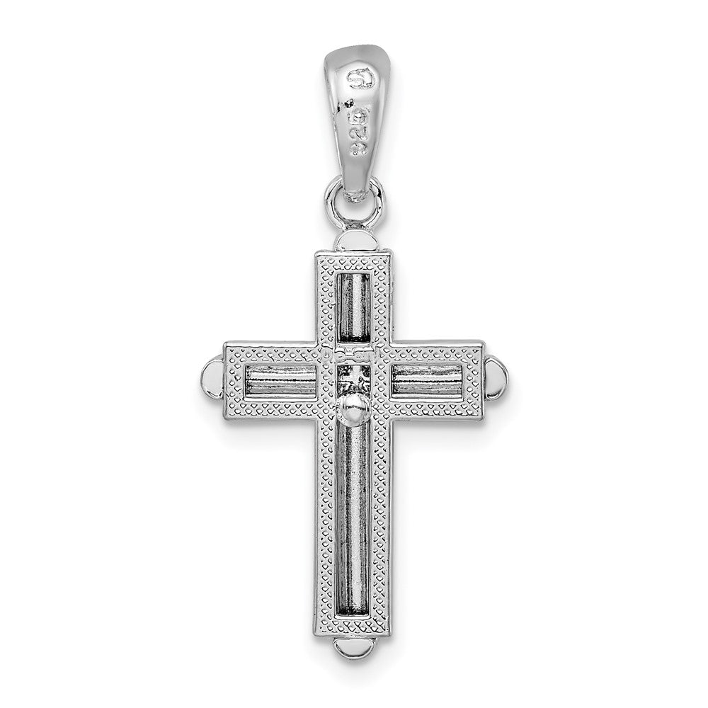 De-Ani Sterling Silver Rhodium-Plated Rounded Cross with Frame Pendant