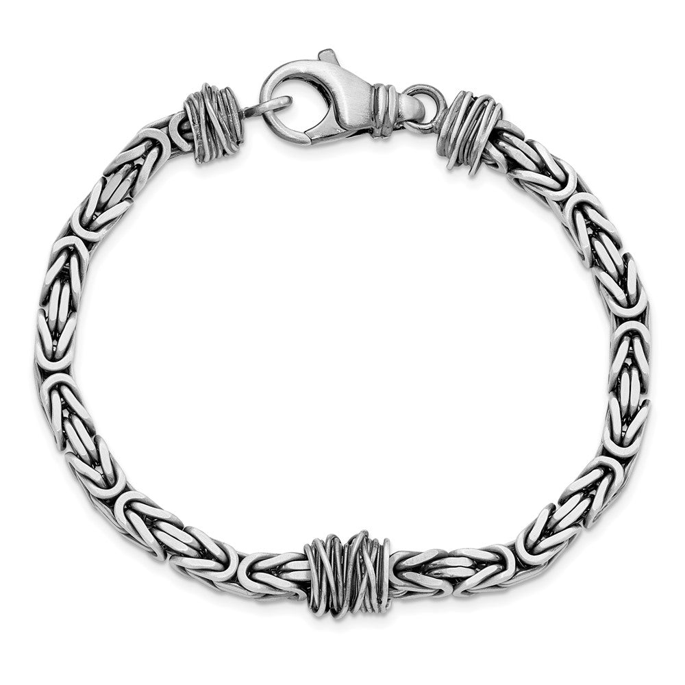 Sterling Silver Mens Antiqued Brushed Square Byzantine Bracelet 8.5 inches