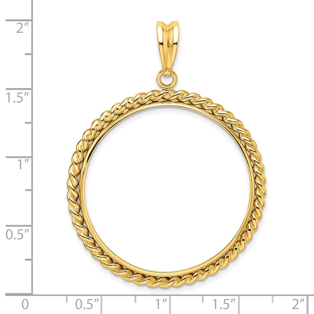 Wideband Distinguished Coin Jewelry 14k Polished with Twisted Wire 32.7mm Prong Coin Bezel Pendant