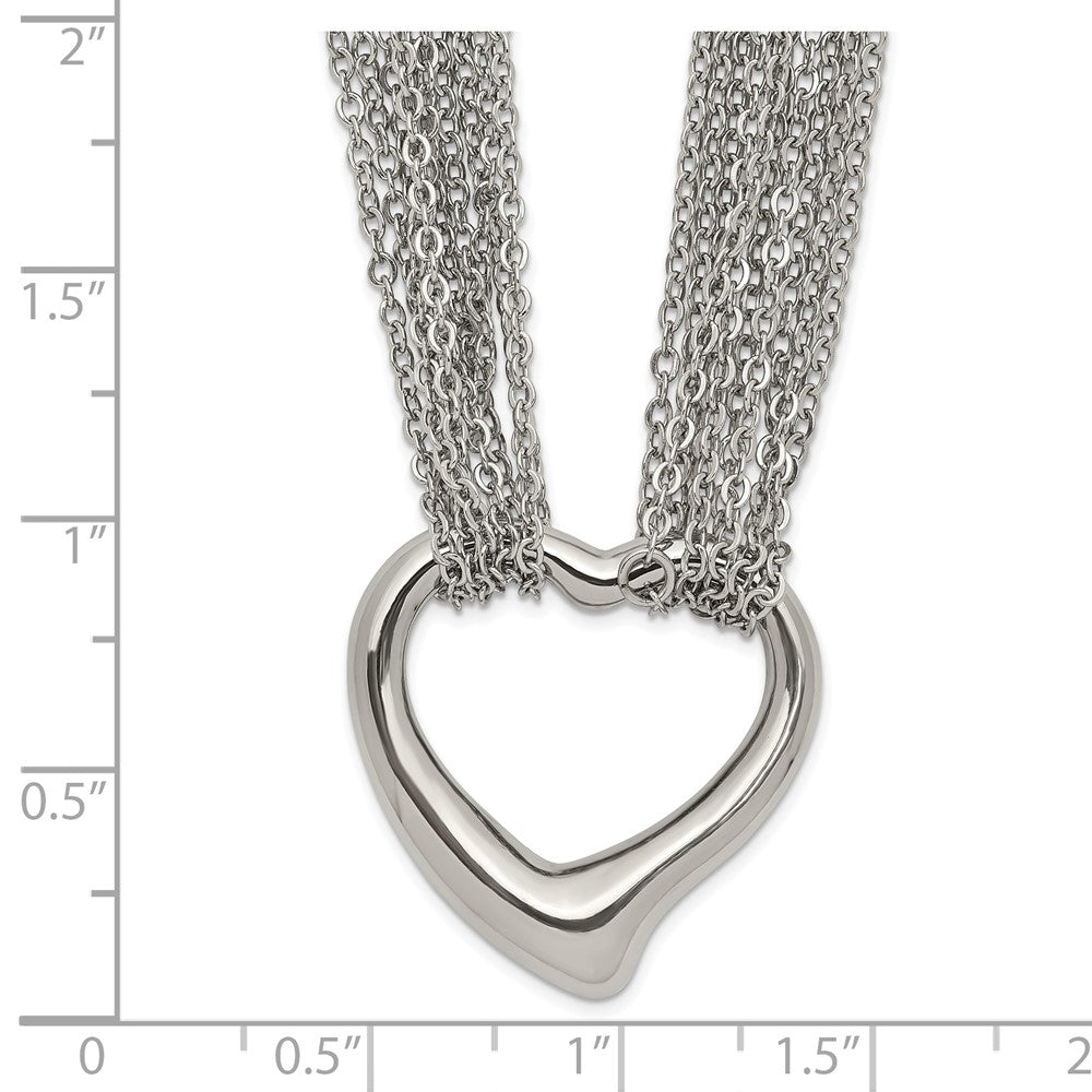 Stainless Steel Polished Multi Strand Heart Toggle 17in Necklace