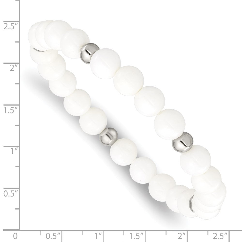 Stainless Steel Polished White Ceramic Beaded Stretch Bracelet