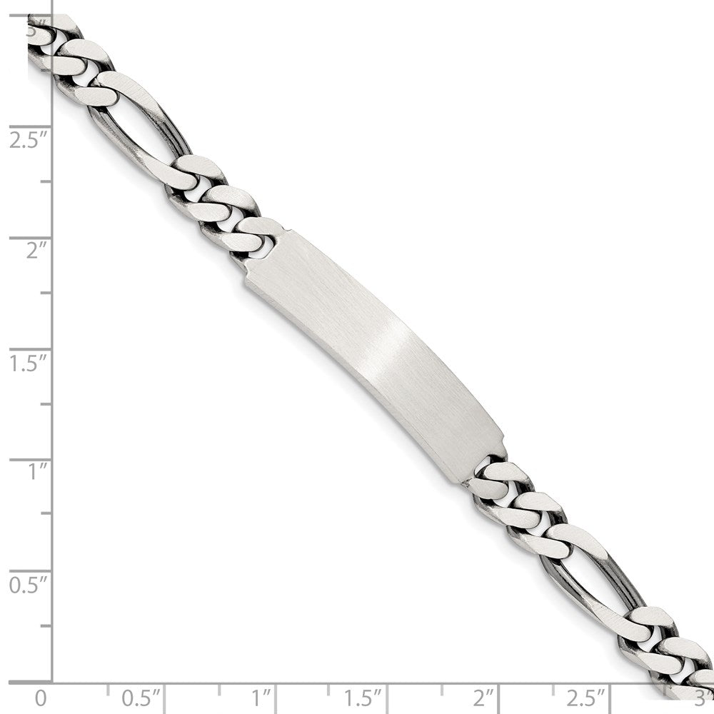 Sterling Silver 8inch Engraveable Antiqued Figaro Link ID Bracelet 8 inches