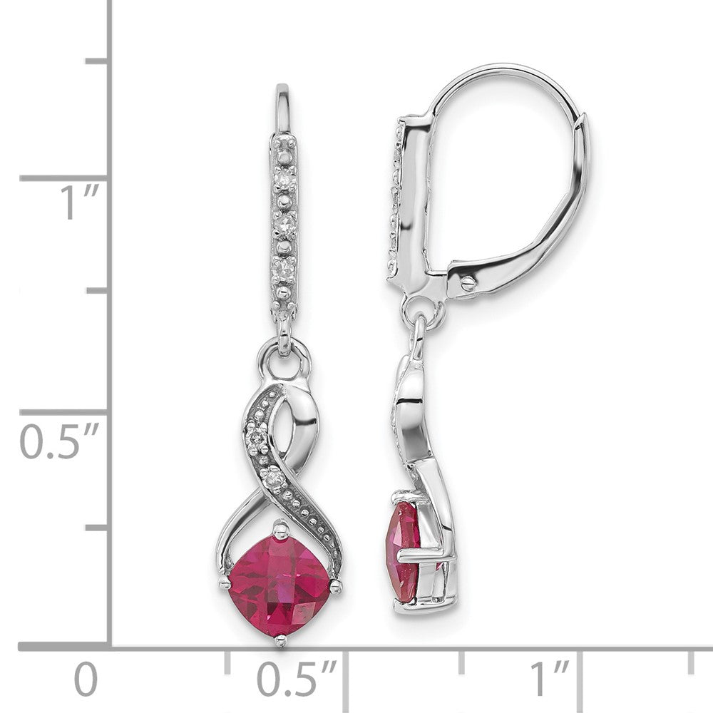 Sterling Silver Created Ruby & Diamond Leverback Dangle Earrings