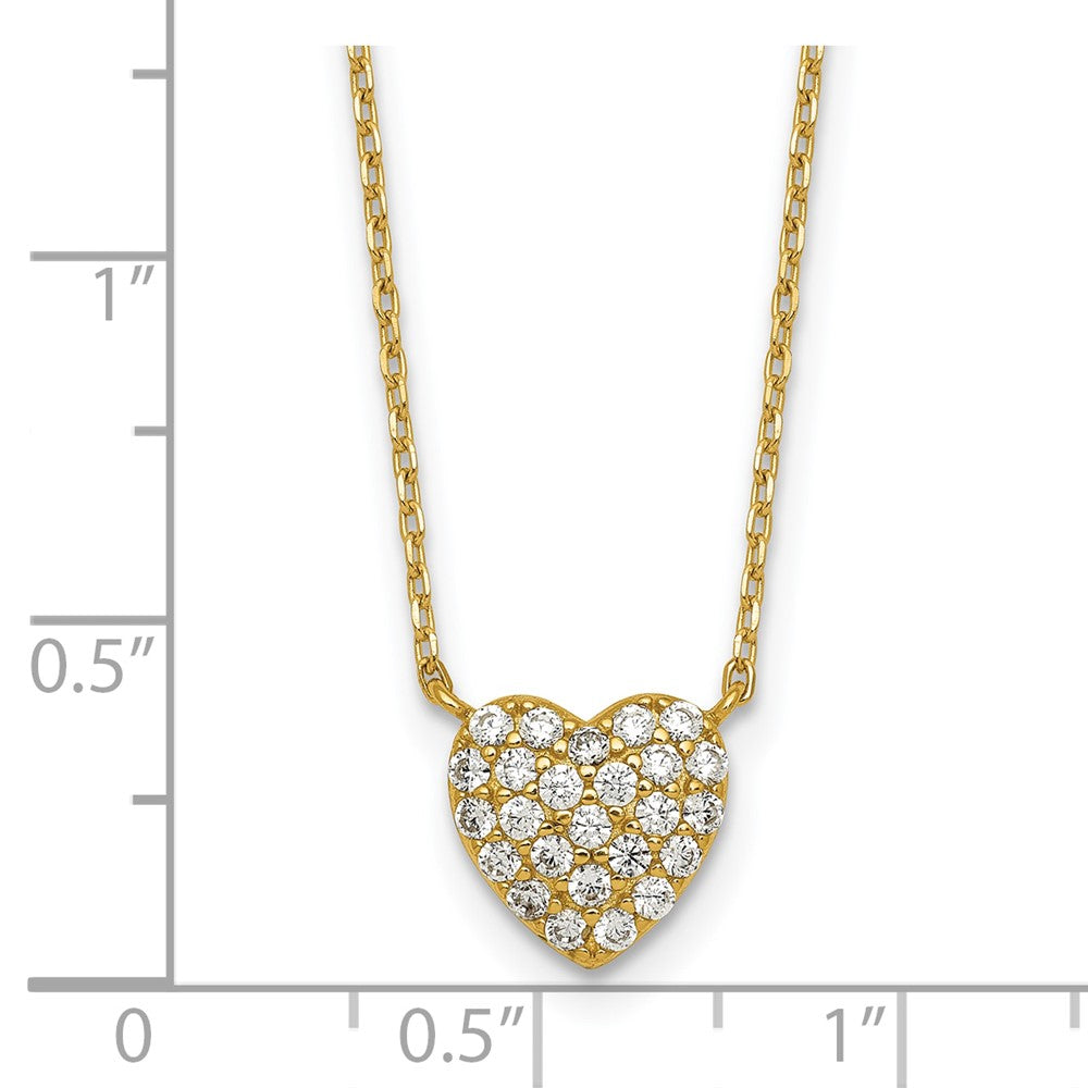 Sterling Silver Gold-tone Polished Pave CZ Heart 16 Inch with 2 Inch Extension Necklace 16 Inches