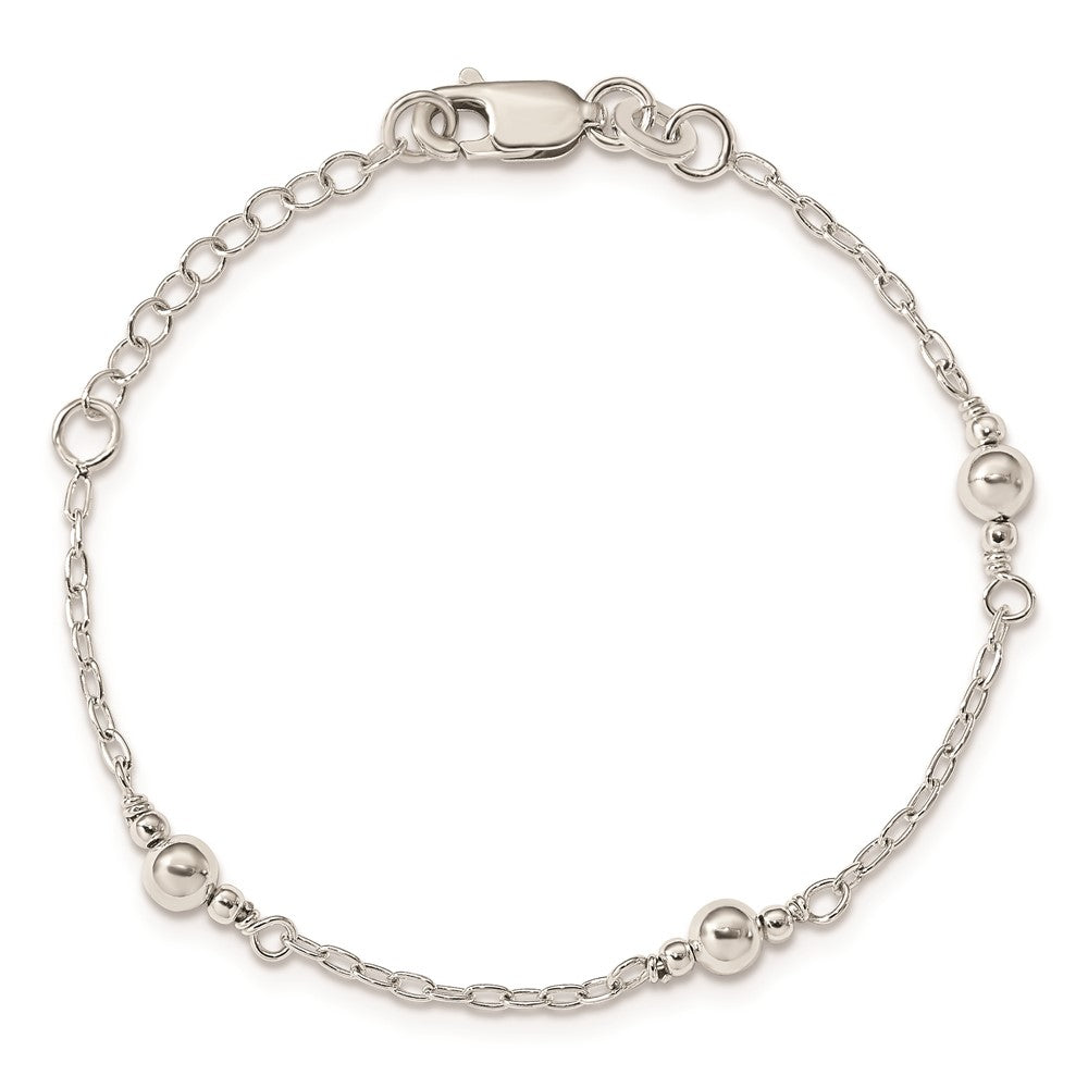 Sterling Silver Polished Fancy Bead with 1in Extension Children's Bracelet 6 inches