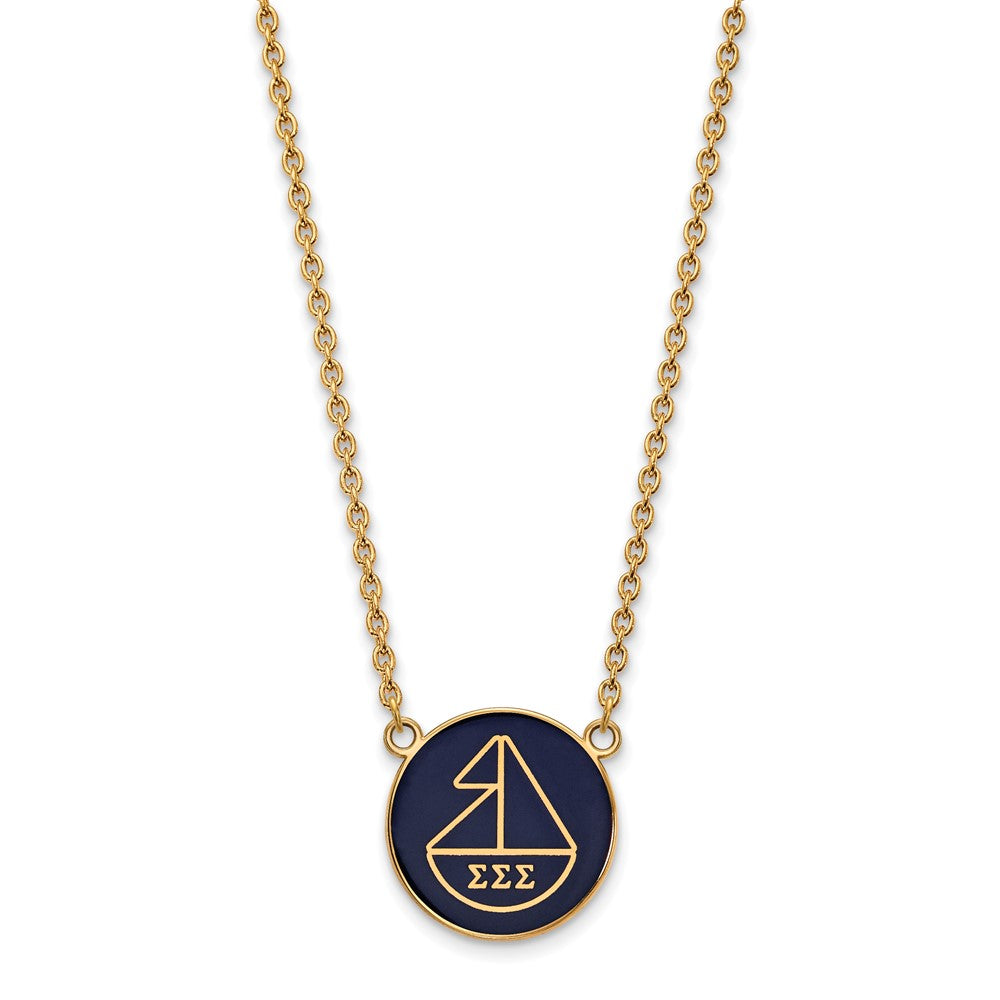 Sterling Silver Gold-plated LogoArt Sigma Sigma Sigma Sorority Symbol Large Color Enamel Pendant 18 inch Necklace