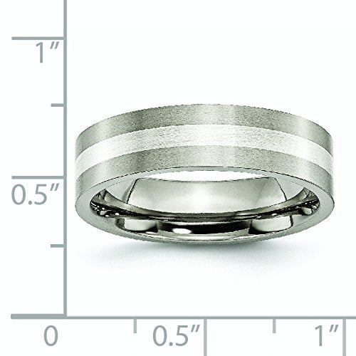 Titanium Brushed w/Sterling Silver Inlay 6mm Flat Band Size - 8.5