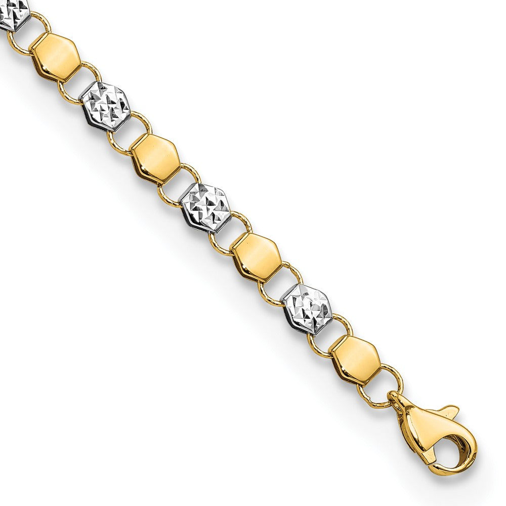 14K and White Rhodium D/C Fancy 7.5in Bracelet 7.5 inches